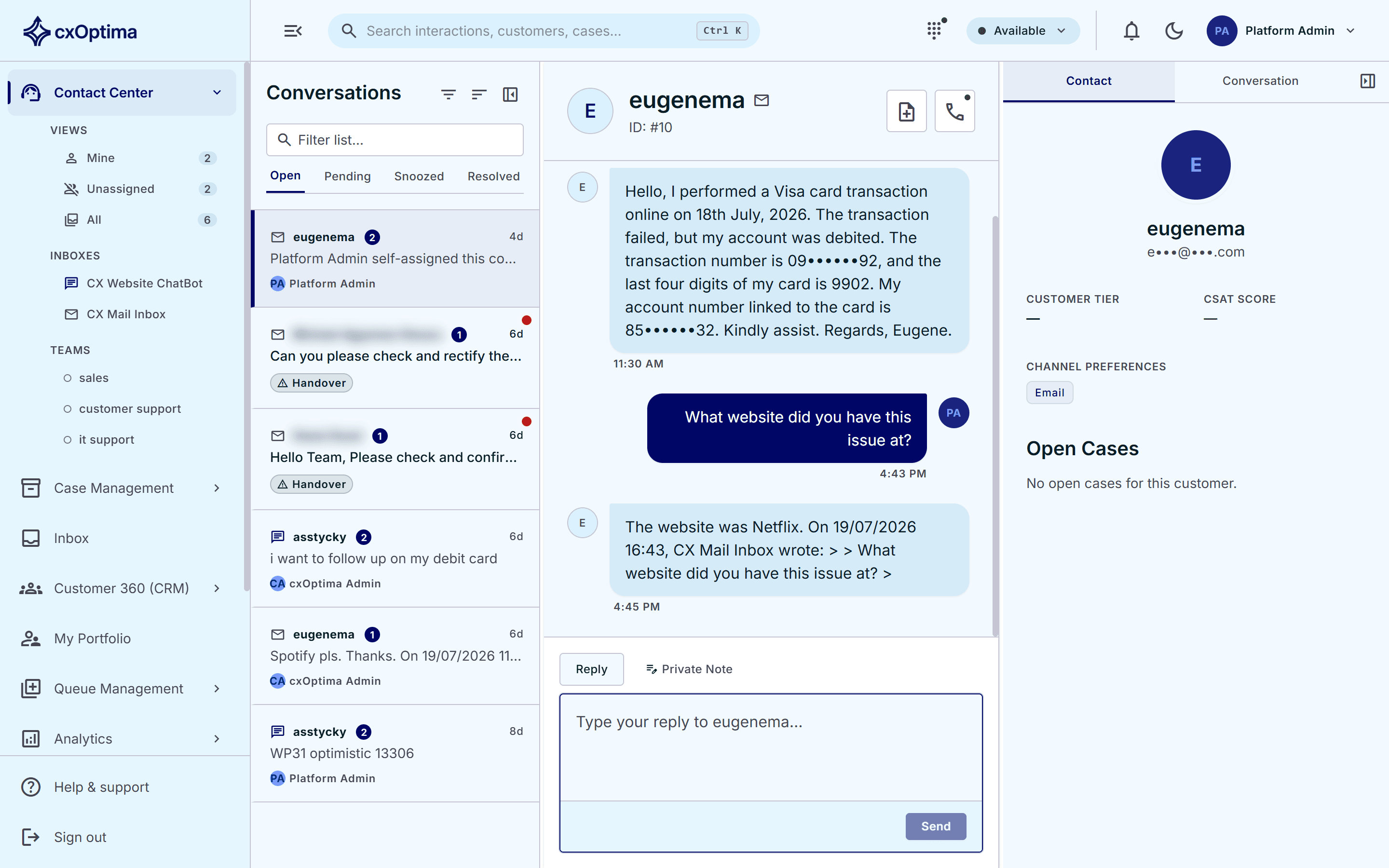 cxOptima omnichannel agent desktop